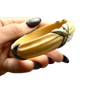 Antique Ivory and 14k white gold Bangle Bracelet
